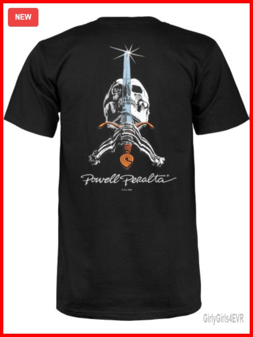 Skull Sword Graphic Tee 100% US Cotton Crew Neck Skateboarding T-Shirt